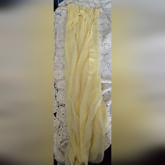 Vintage 1970s Yellow Sheer Curtain Panel | Retro Window Drapery | Gathered - Picture 2 of 8